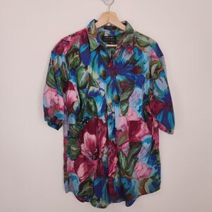 Vintage Colours By Alexander Julian Multi Flowers Hawaiian Shirt LARGE
